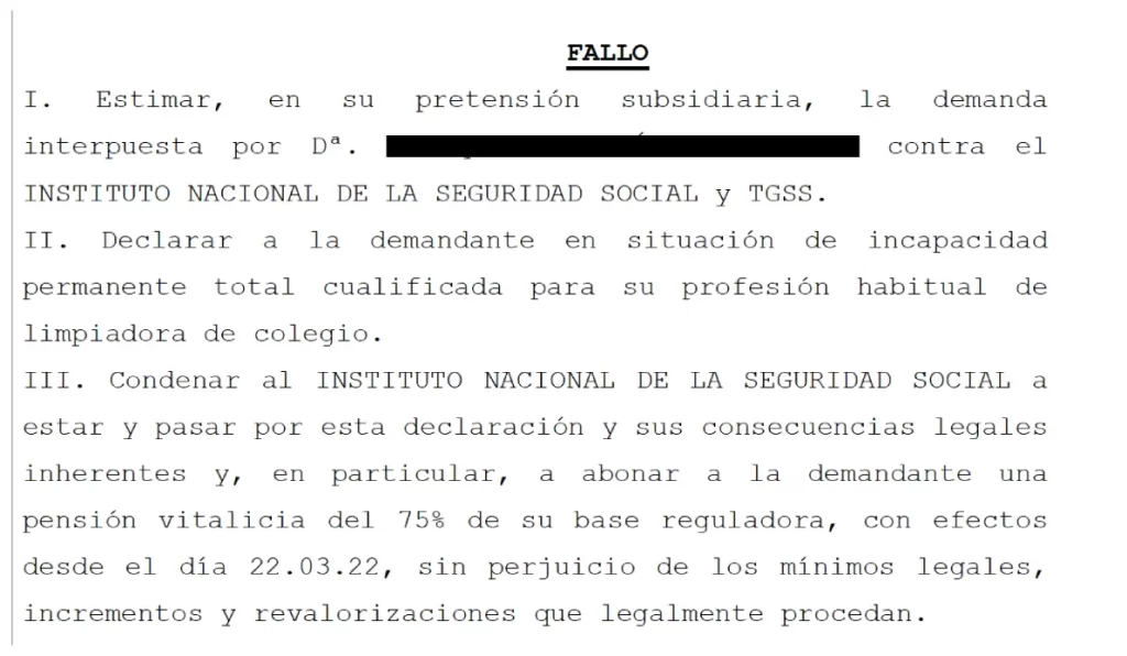fallo incapacidad total denuncia seguridad social