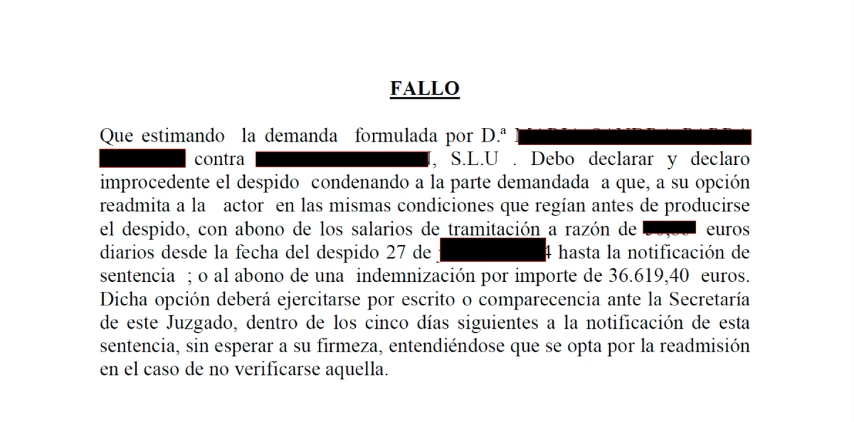 fallo despido declarado improcedente malaga descuento empleado