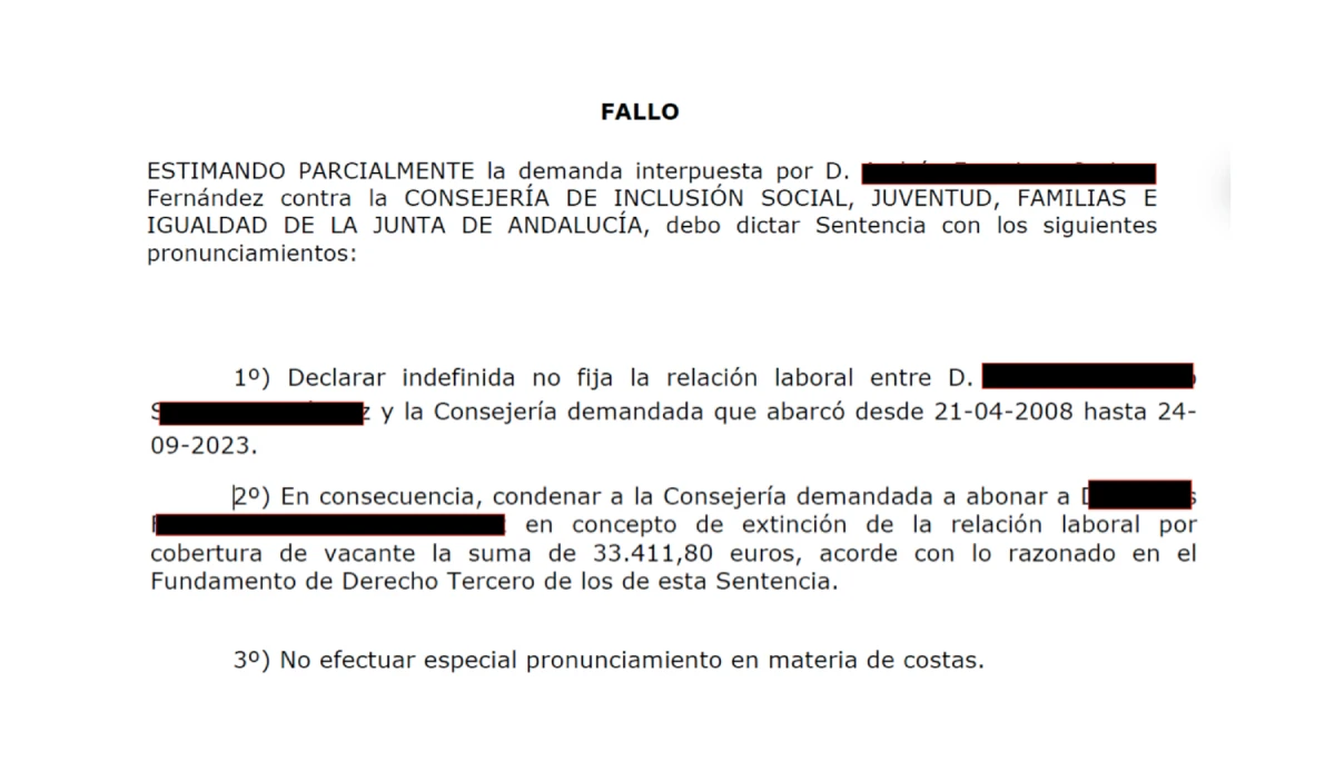 fallo de derecho a indemnización de 20 días por año en contratos indefinidos no fijos al servicio de la Junta de Andalucía