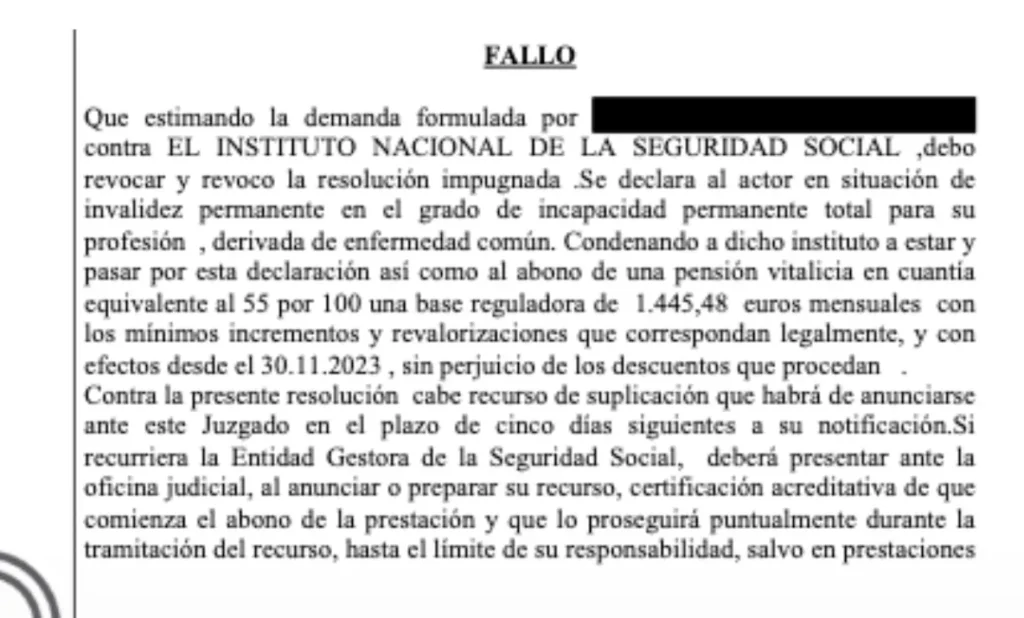 incapacidad permanente total sector avicola tbf